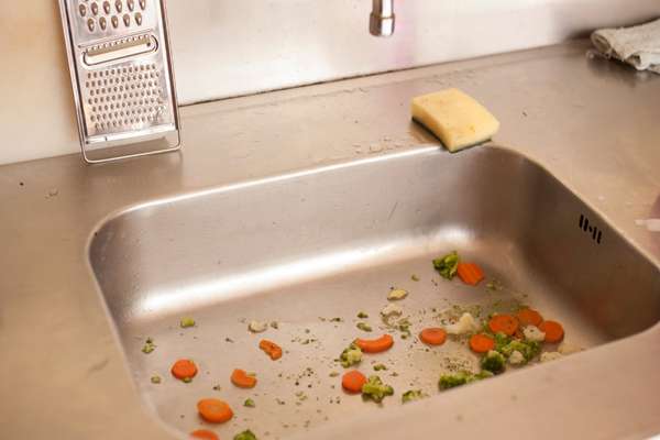 Wipe away any dirty food items and leftovers from your sink.  Clean the Kitchen Sink